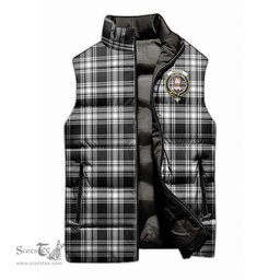 Scottish Menzies Black and White Clan Tartan Puffer Vest, Family Crest Plaid Sleeveless Down Jacket Scottish Plaid Tartan Plaid - ScotsTee - scotstee.com