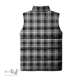Scottish Menzies Black and White Clan Tartan Puffer Vest, Family Crest Plaid Sleeveless Down Jacket Scottish Plaid Tartan Plaid - ScotsTee - scotstee.com