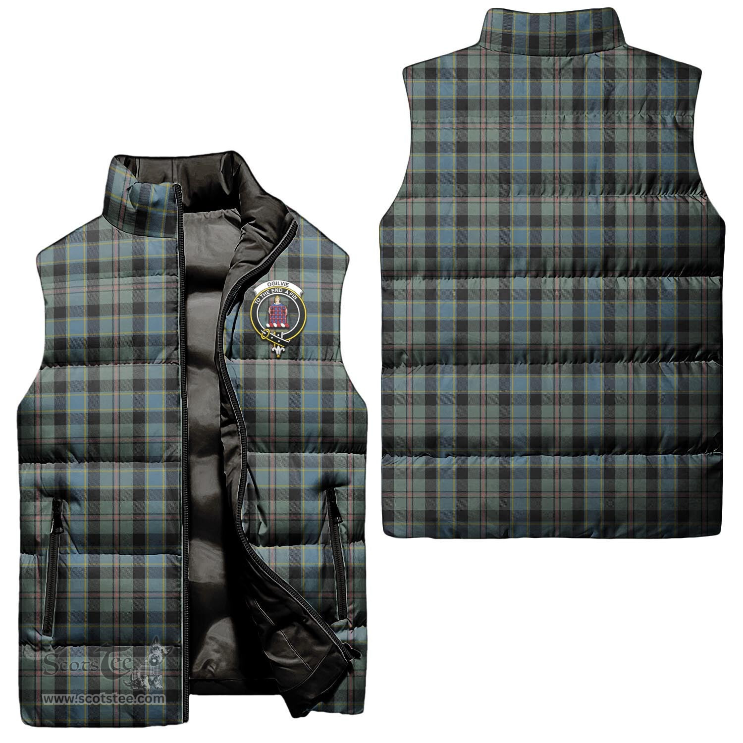 Scottish Ogilvie (Ogilvy) Hunting Clan Tartan Puffer Vest, Family Crest Plaid Sleeveless Down Jacket Scottish Plaid Tartan Plaid - ScotsTee - scotstee.com