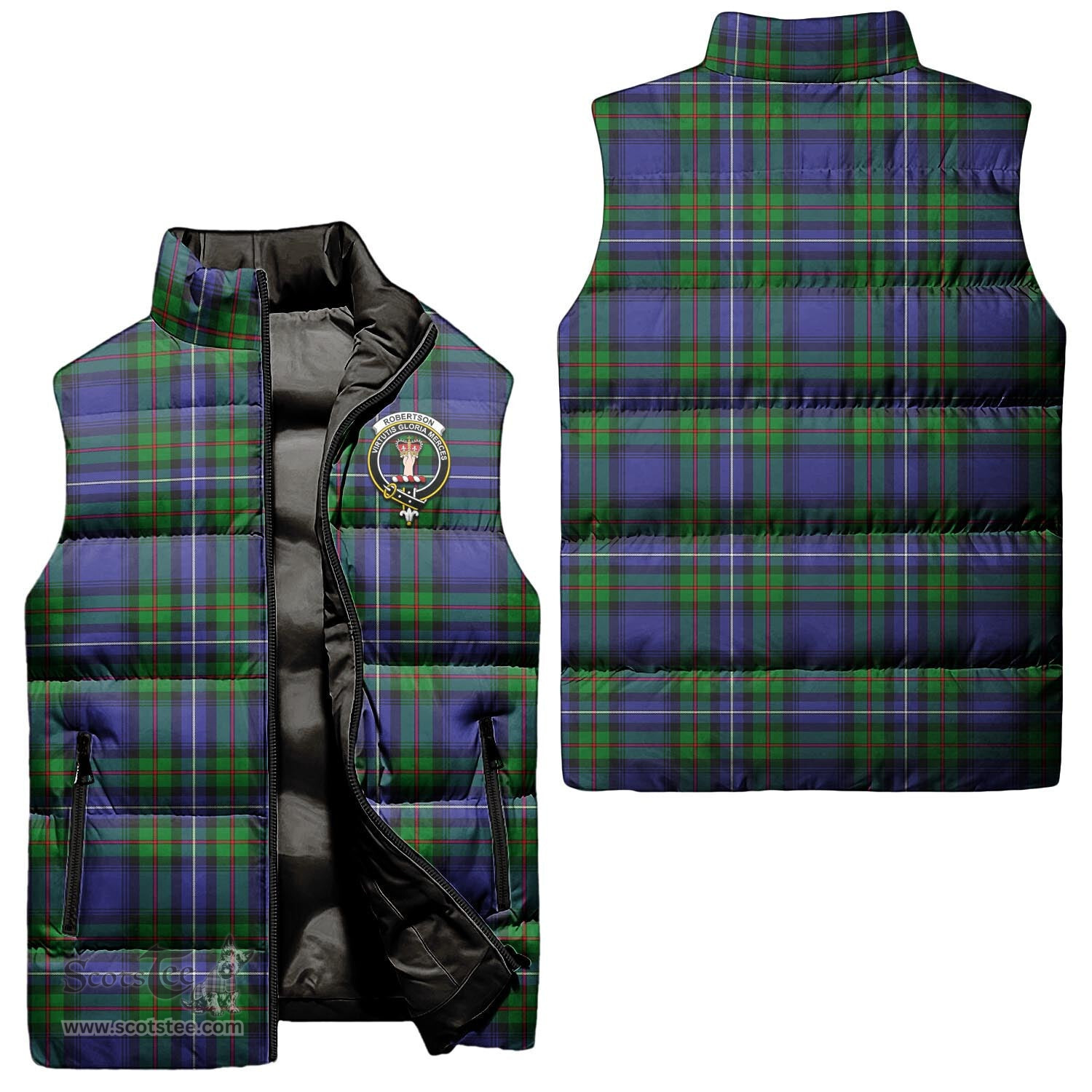 Scottish Robertson Hunting Modern Clan Tartan Puffer Vest, Family Crest Plaid Sleeveless Down Jacket Scottish Plaid Tartan Plaid - ScotsTee - scotstee.com