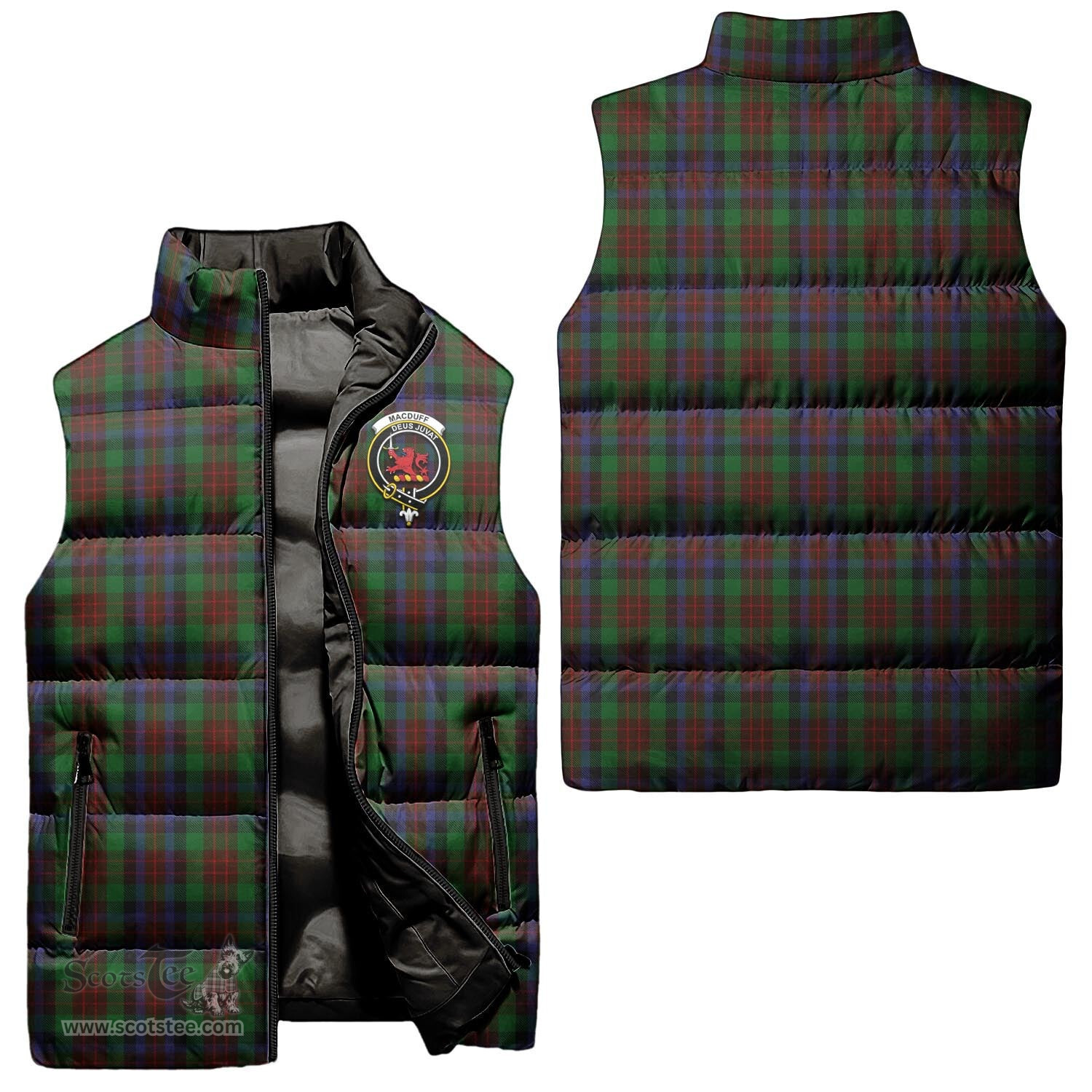 Scottish MacDuff Hunting Clan Tartan Puffer Vest, Family Crest Plaid Sleeveless Down Jacket Scottish Plaid Tartan Plaid - ScotsTee - scotstee.com