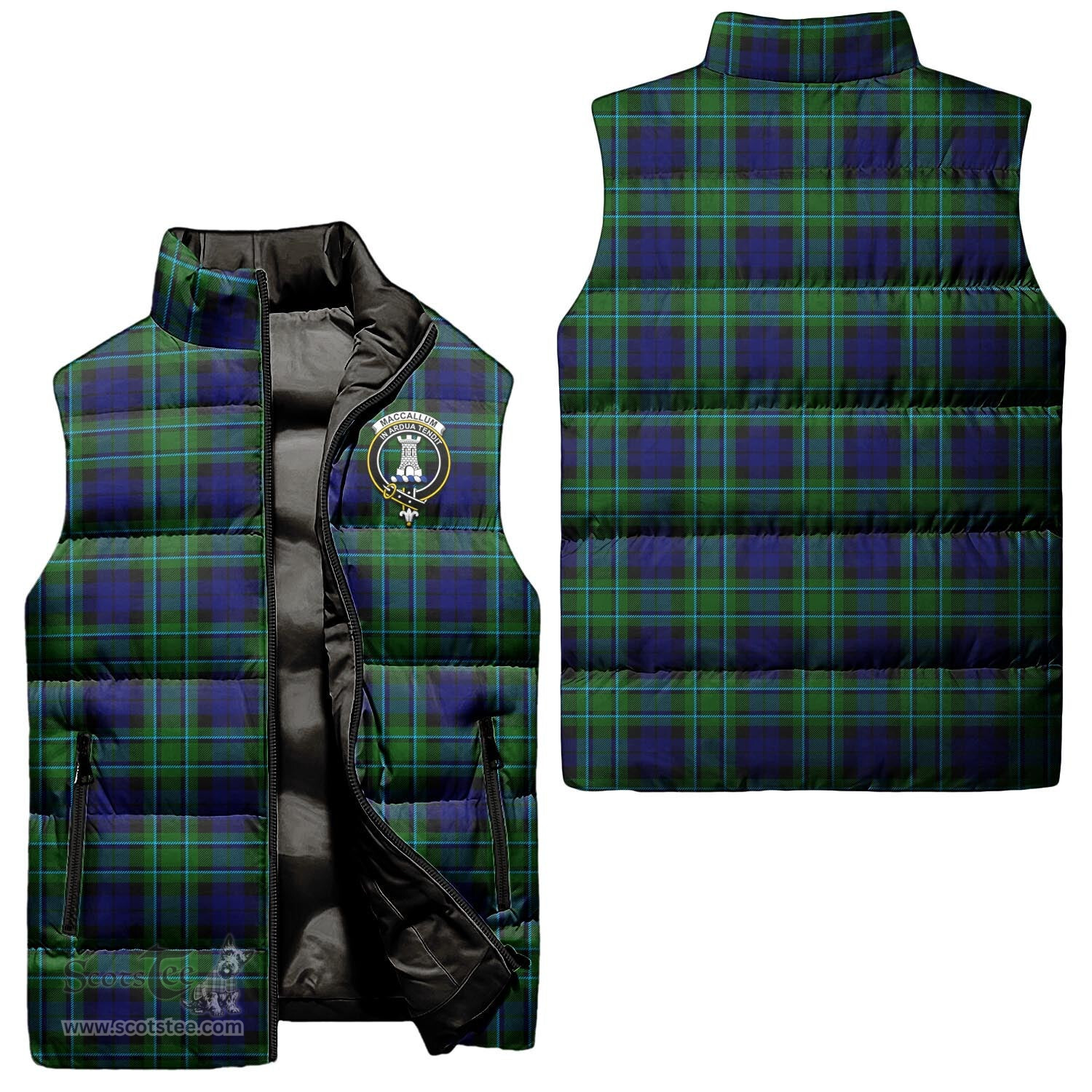 Scottish MacCallum Modern Clan Tartan Puffer Vest, Family Crest Plaid Sleeveless Down Jacket Scottish Plaid Tartan Plaid - ScotsTee - scotstee.com