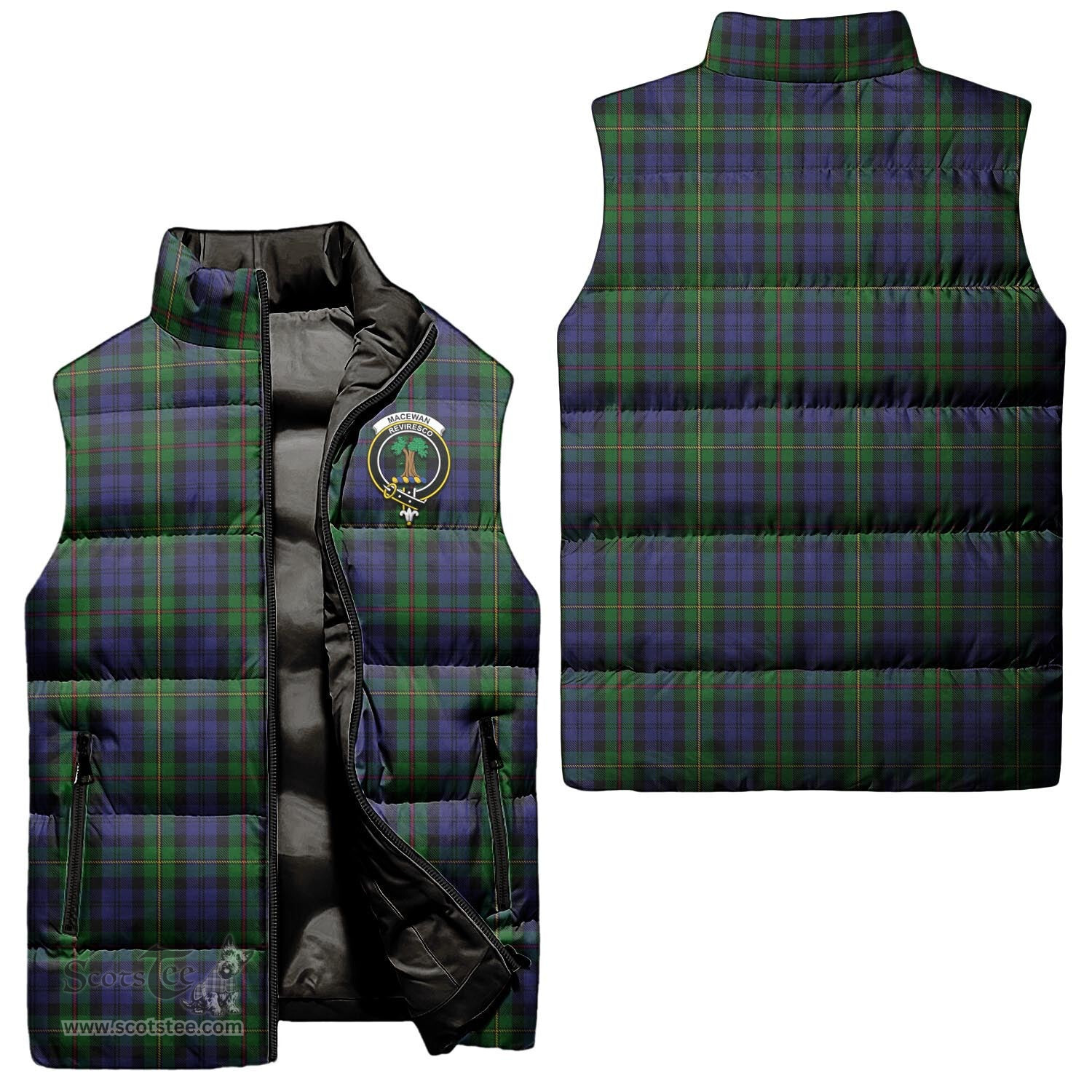 Scottish MacEwan (MacEwen) Clan Tartan Puffer Vest, Family Crest Plaid Sleeveless Down Jacket Scottish Plaid Tartan Plaid - ScotsTee - scotstee.com