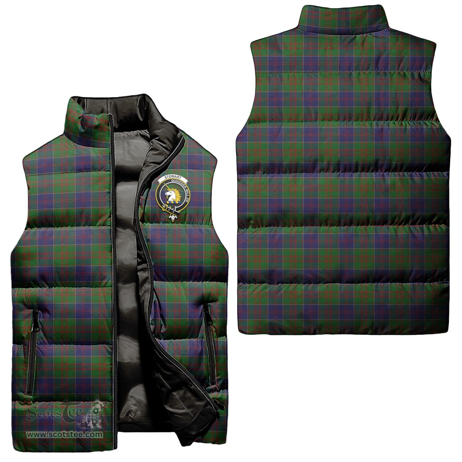 Scottish Stewart of Appin Hunting Clan Tartan Puffer Vest, Family Crest Plaid Sleeveless Down Jacket Scottish Plaid Tartan Plaid - ScotsTee - scotstee.com