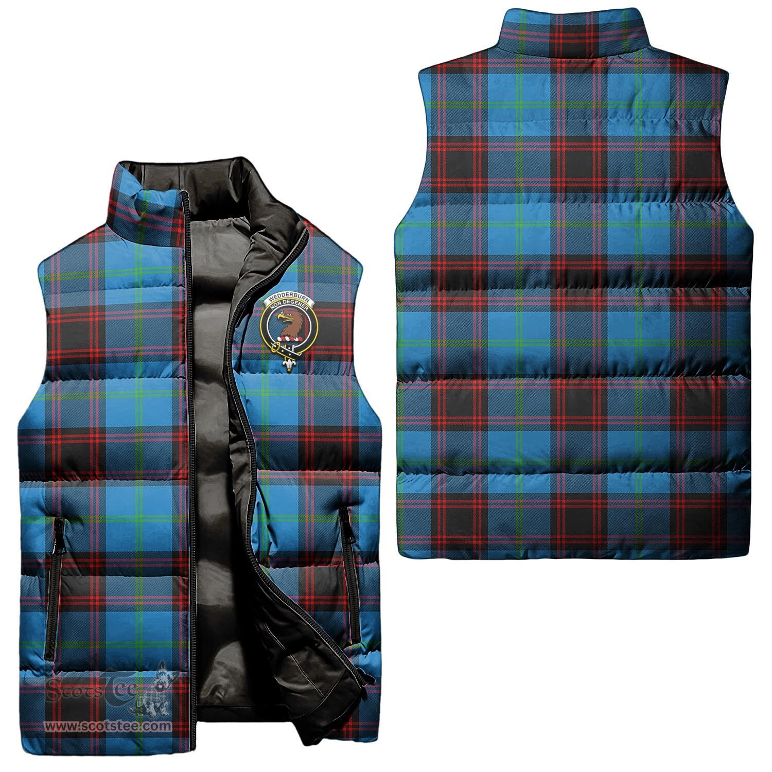 Scottish Wedderburn Clan Tartan Puffer Vest, Family Crest Plaid Sleeveless Down Jacket Scottish Plaid Tartan Plaid - ScotsTee - scotstee.com