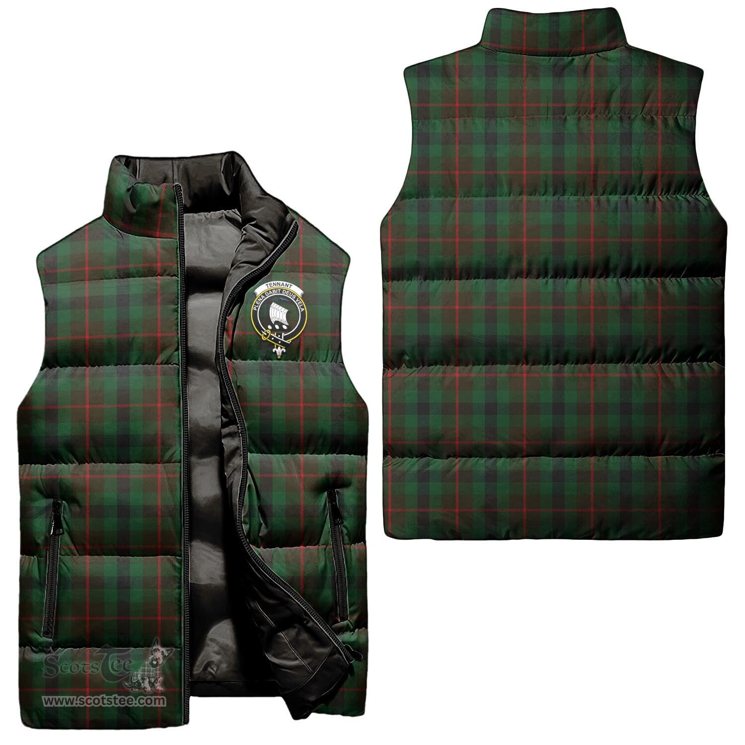 Scottish Tennant Clan Tartan Puffer Vest, Family Crest Plaid Sleeveless Down Jacket Scottish Plaid Tartan Plaid - ScotsTee - scotstee.com