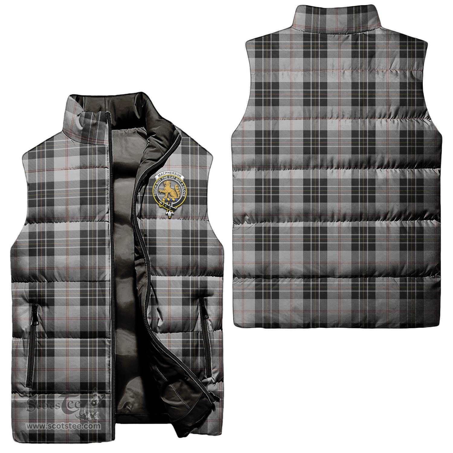 Scottish MacPherson Dress Clan Tartan Puffer Vest, Family Crest Plaid Sleeveless Down Jacket Scottish Plaid Tartan Plaid - ScotsTee - scotstee.com
