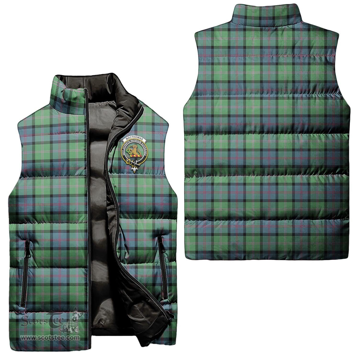 Scottish MacThomas Ancient Clan Tartan Puffer Vest, Family Crest Plaid Sleeveless Down Jacket Scottish Plaid Tartan Plaid - ScotsTee - scotstee.com