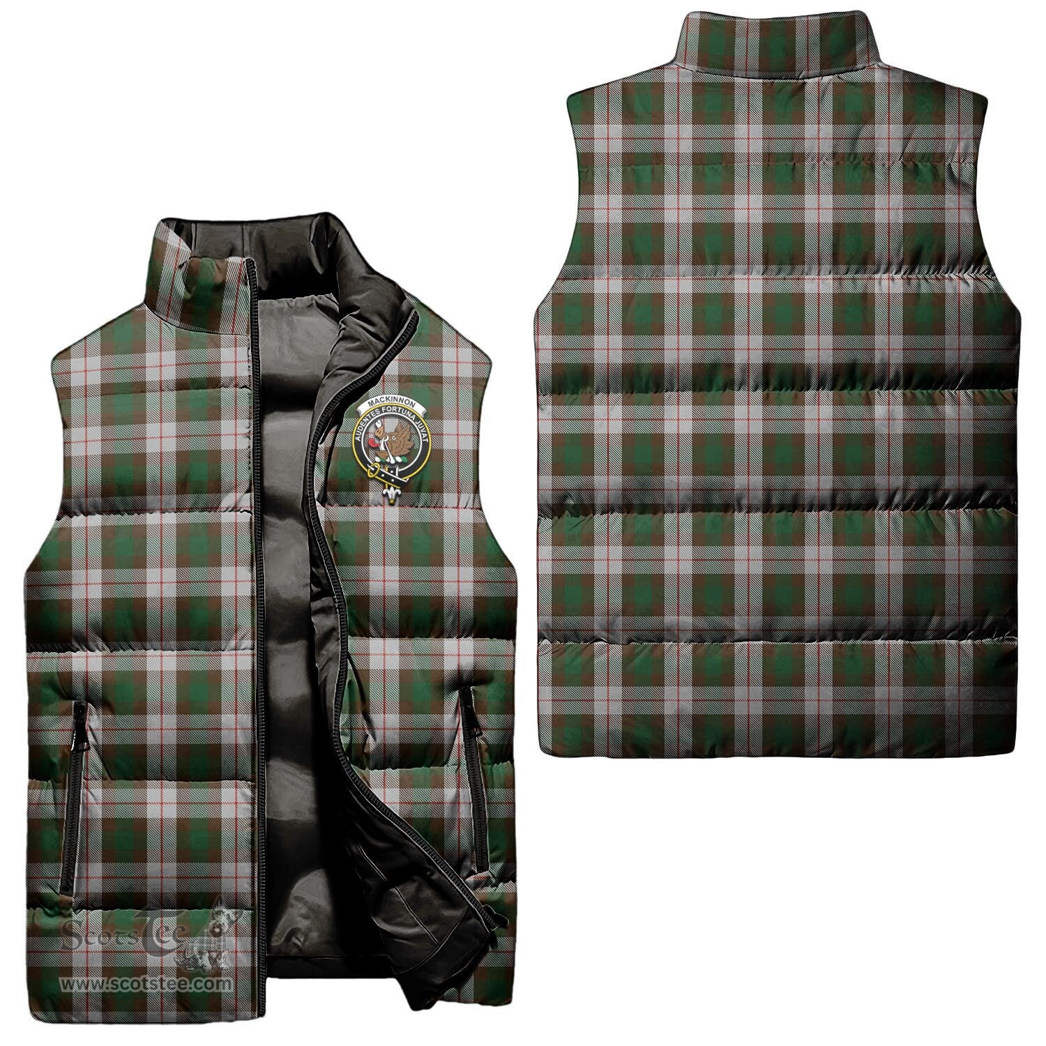 Scottish MacKinnon Dress Clan Tartan Puffer Vest, Family Crest Plaid Sleeveless Down Jacket Scottish Plaid Tartan Plaid - ScotsTee - scotstee.com