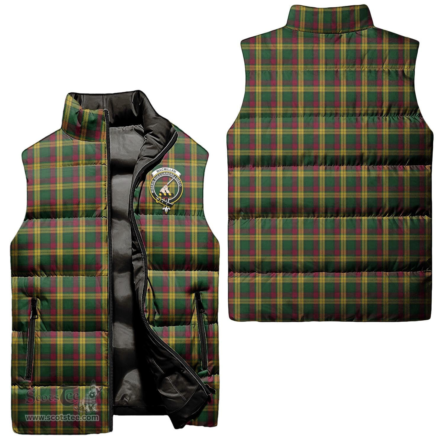 Scottish MacMillan Ancient Clan Tartan Puffer Vest, Family Crest Plaid Sleeveless Down Jacket Scottish Plaid Tartan Plaid - ScotsTee - scotstee.com