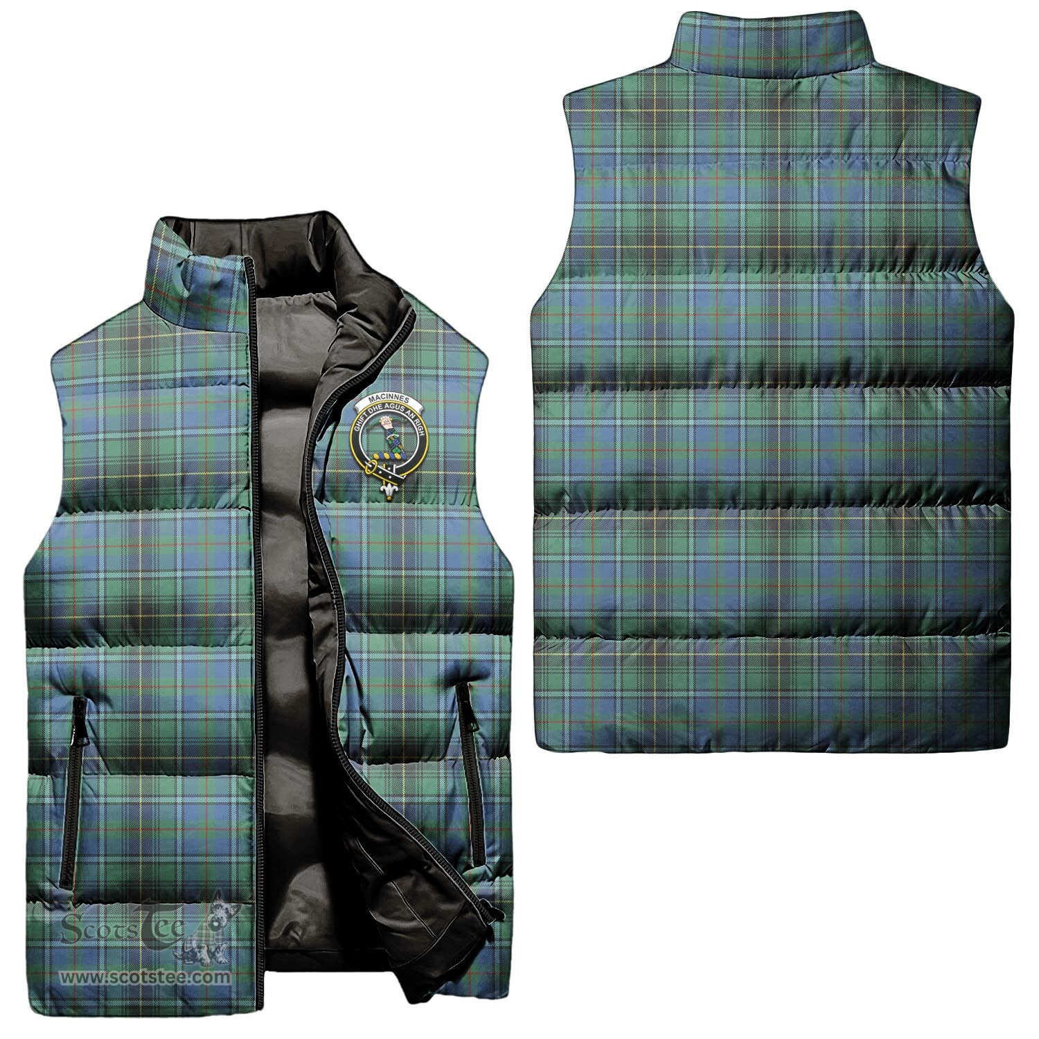 Scottish MacInnes Ancient Clan Tartan Puffer Vest, Family Crest Plaid Sleeveless Down Jacket Scottish Plaid Tartan Plaid - ScotsTee - scotstee.com