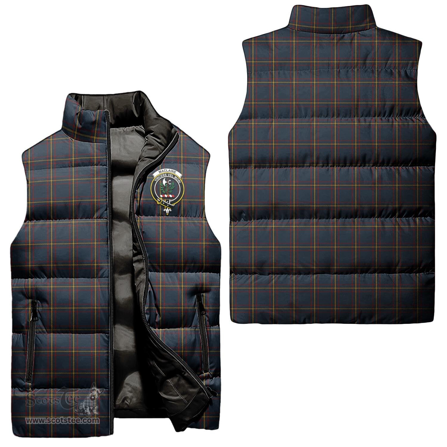 Scottish MacLaine of Lochbuie Hunting Clan Tartan Puffer Vest, Family Crest Plaid Sleeveless Down Jacket Scottish Plaid Tartan Plaid - ScotsTee - scotstee.com
