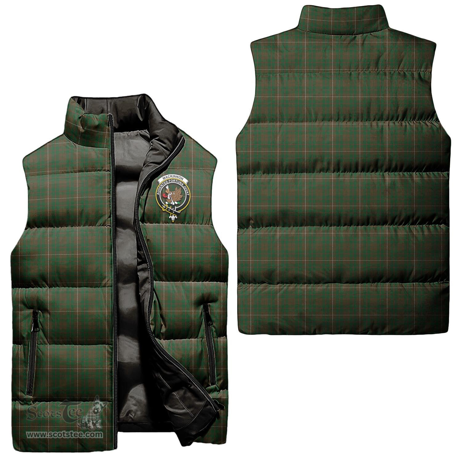 Scottish MacKinnon Hunting Clan Tartan Puffer Vest, Family Crest Plaid Sleeveless Down Jacket Scottish Plaid Tartan Plaid - ScotsTee - scotstee.com