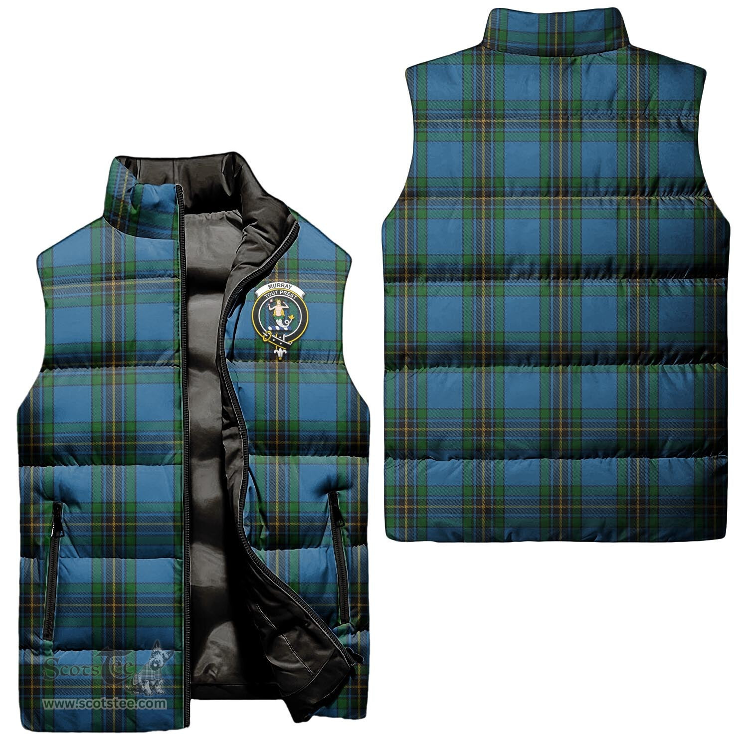 Scottish Murray of Elibank Clan Tartan Puffer Vest, Family Crest Plaid Sleeveless Down Jacket Scottish Plaid Tartan Plaid - ScotsTee - scotstee.com