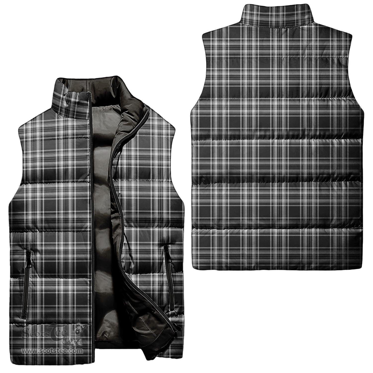 Scottish Stewart Black and White Tartan Tartan Puffer Vest, Tartan Plaid Sleeveless Down Jacket Scottish Plaid Tartan Plaid - ScotsTee - scotstee.com