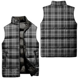 Scottish Stewart Black and White Tartan Tartan Puffer Vest, Tartan Plaid Sleeveless Down Jacket Scottish Plaid Tartan Plaid - ScotsTee - scotstee.com