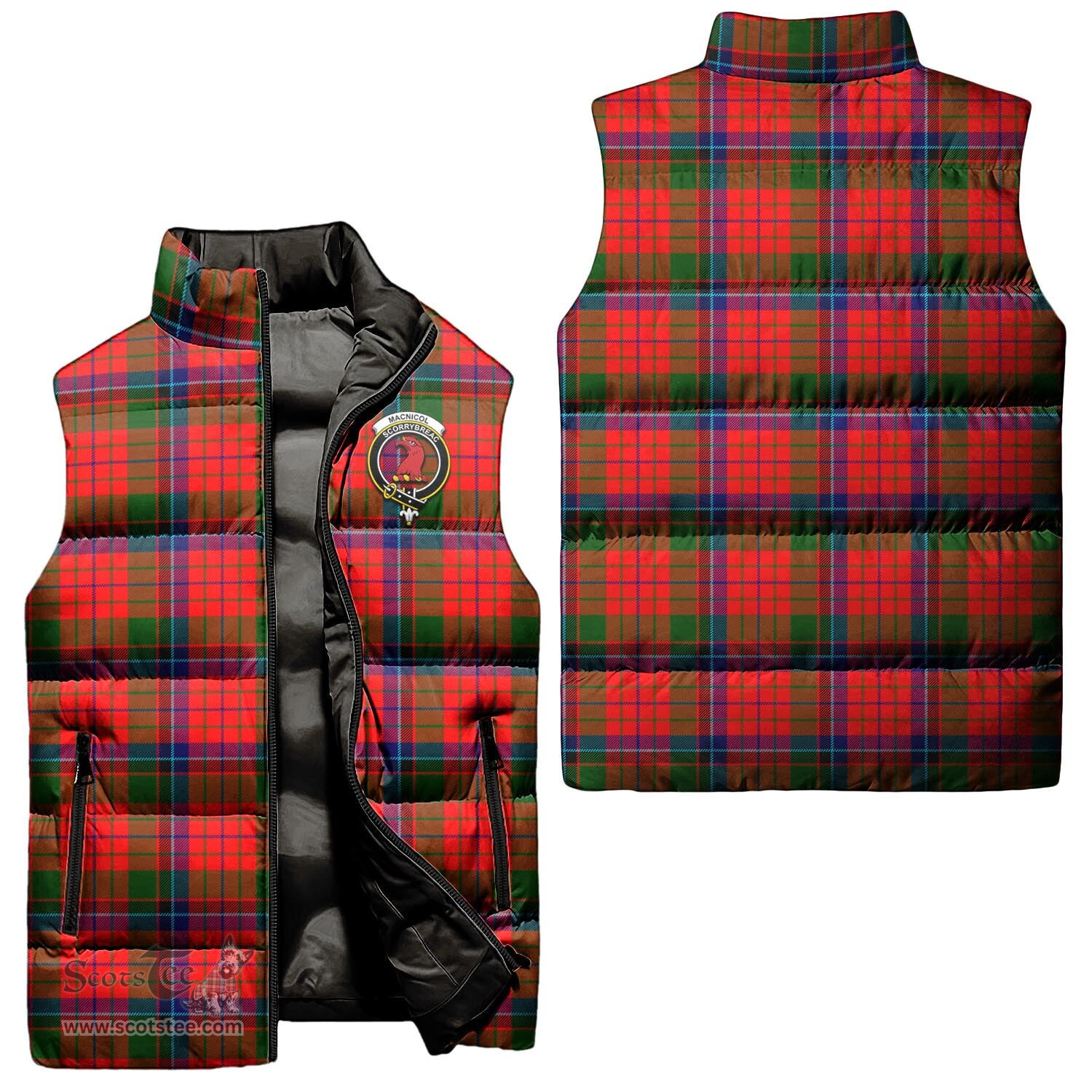 Scottish MacNicol of Scorrybreac Clan Tartan Puffer Vest, Family Crest Plaid Sleeveless Down Jacket Scottish Plaid Tartan Plaid - ScotsTee - scotstee.com