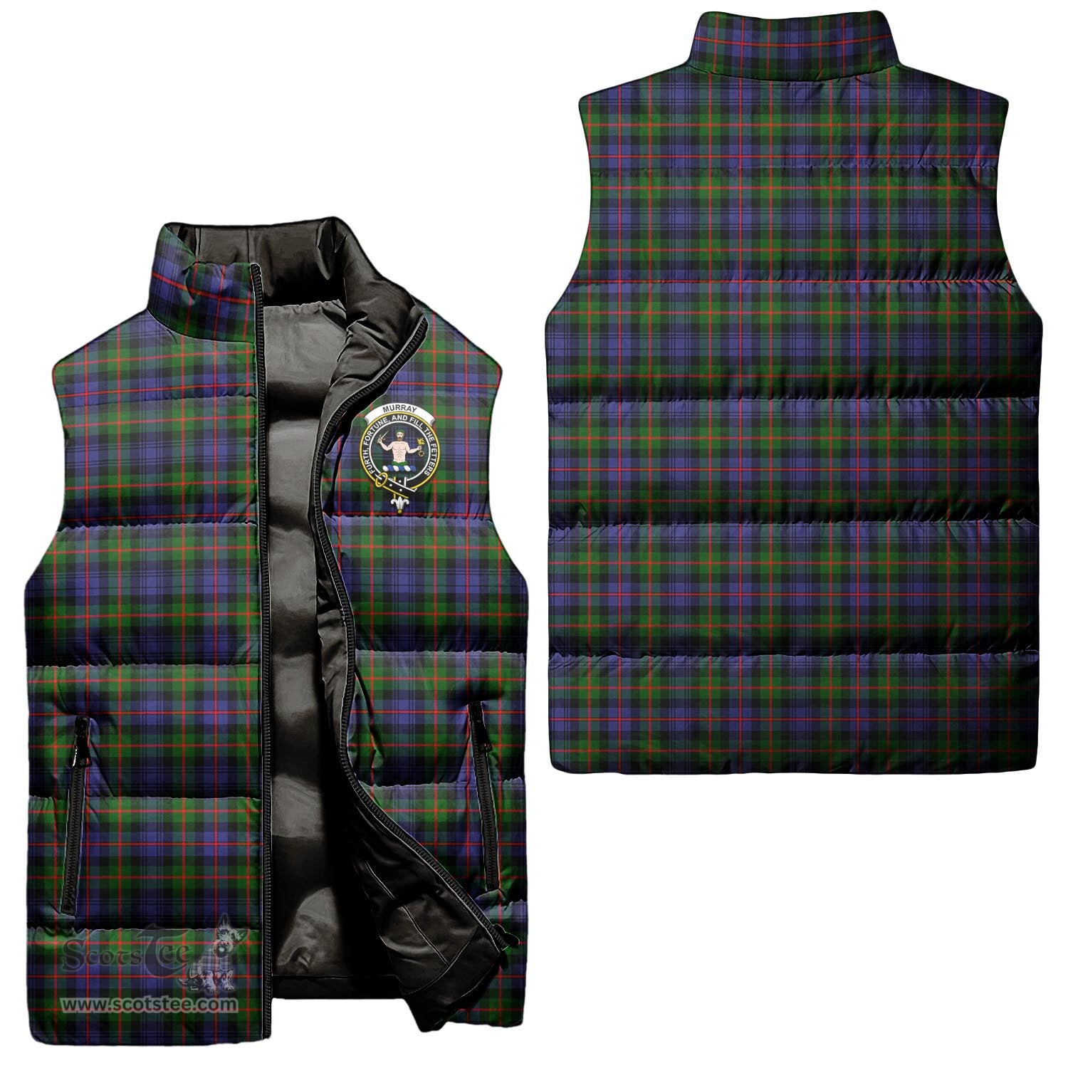 Scottish Murray of Atholl Modern Clan Tartan Puffer Vest, Family Crest Plaid Sleeveless Down Jacket Scottish Plaid Tartan Plaid - ScotsTee - scotstee.com