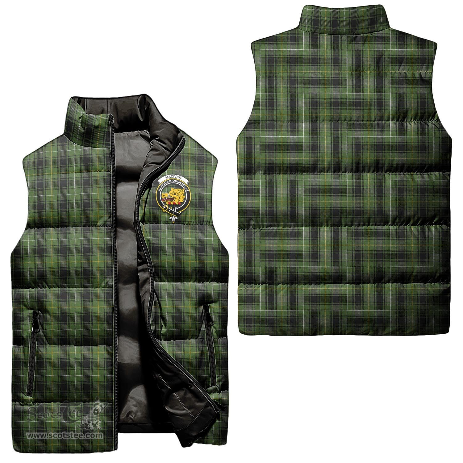 Scottish MacIver Hunting Clan Tartan Puffer Vest, Family Crest Plaid Sleeveless Down Jacket Scottish Plaid Tartan Plaid - ScotsTee - scotstee.com