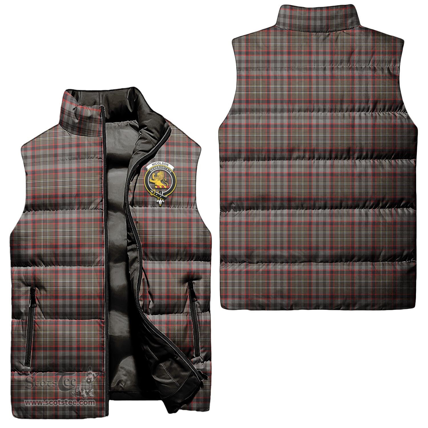 Scottish Nicolson Hunting Weathered Clan Tartan Puffer Vest, Family Crest Plaid Sleeveless Down Jacket Scottish Plaid Tartan Plaid - ScotsTee - scotstee.com