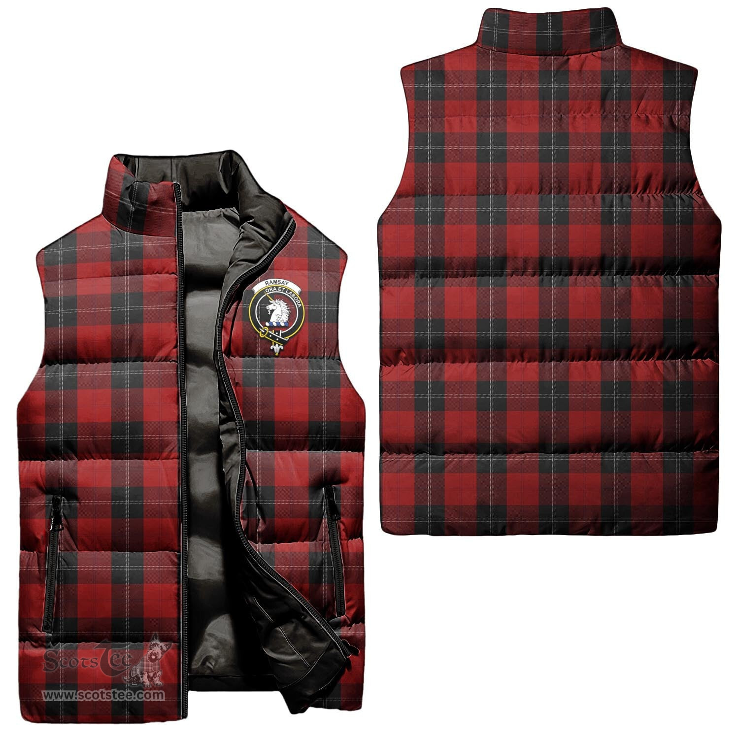 Scottish Ramsay Clan Tartan Puffer Vest, Family Crest Plaid Sleeveless Down Jacket Scottish Plaid Tartan Plaid - ScotsTee - scotstee.com