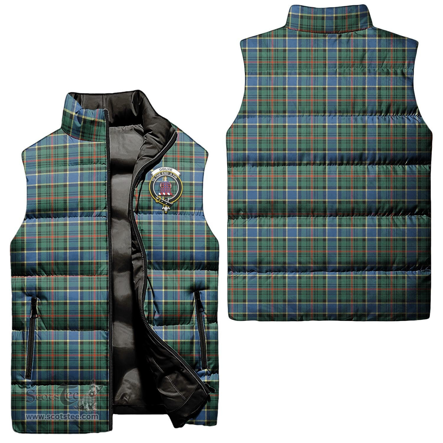 Scottish Ogilvie (Ogilvy) Hunting Ancient Clan Tartan Puffer Vest, Family Crest Plaid Sleeveless Down Jacket Scottish Plaid Tartan Plaid - ScotsTee - scotstee.com