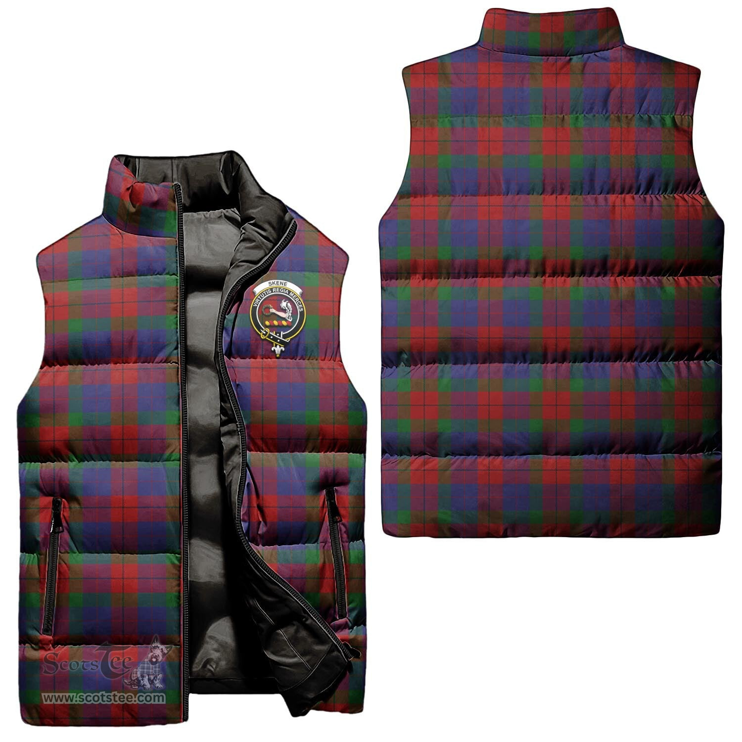 Scottish Skene of Cromar Clan Tartan Puffer Vest, Family Crest Plaid Sleeveless Down Jacket Scottish Plaid Tartan Plaid - ScotsTee - scotstee.com