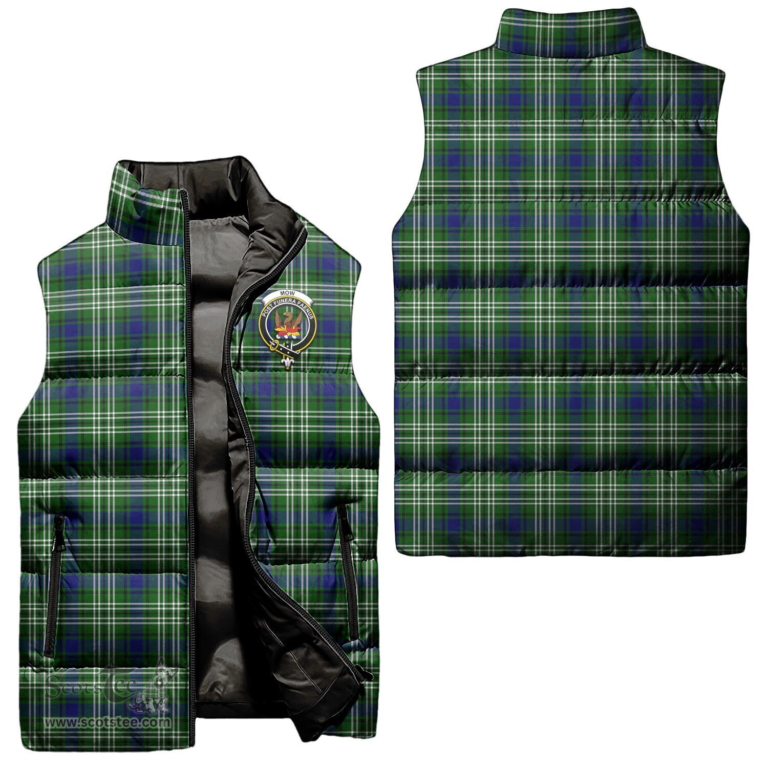 Scottish Mow Clan Tartan Puffer Vest, Family Crest Plaid Sleeveless Down Jacket Scottish Plaid Tartan Plaid - ScotsTee - scotstee.com