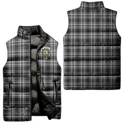Scottish Stewart Black and White Clan Tartan Puffer Vest, Family Crest Plaid Sleeveless Down Jacket Scottish Plaid Tartan Plaid - ScotsTee - scotstee.com