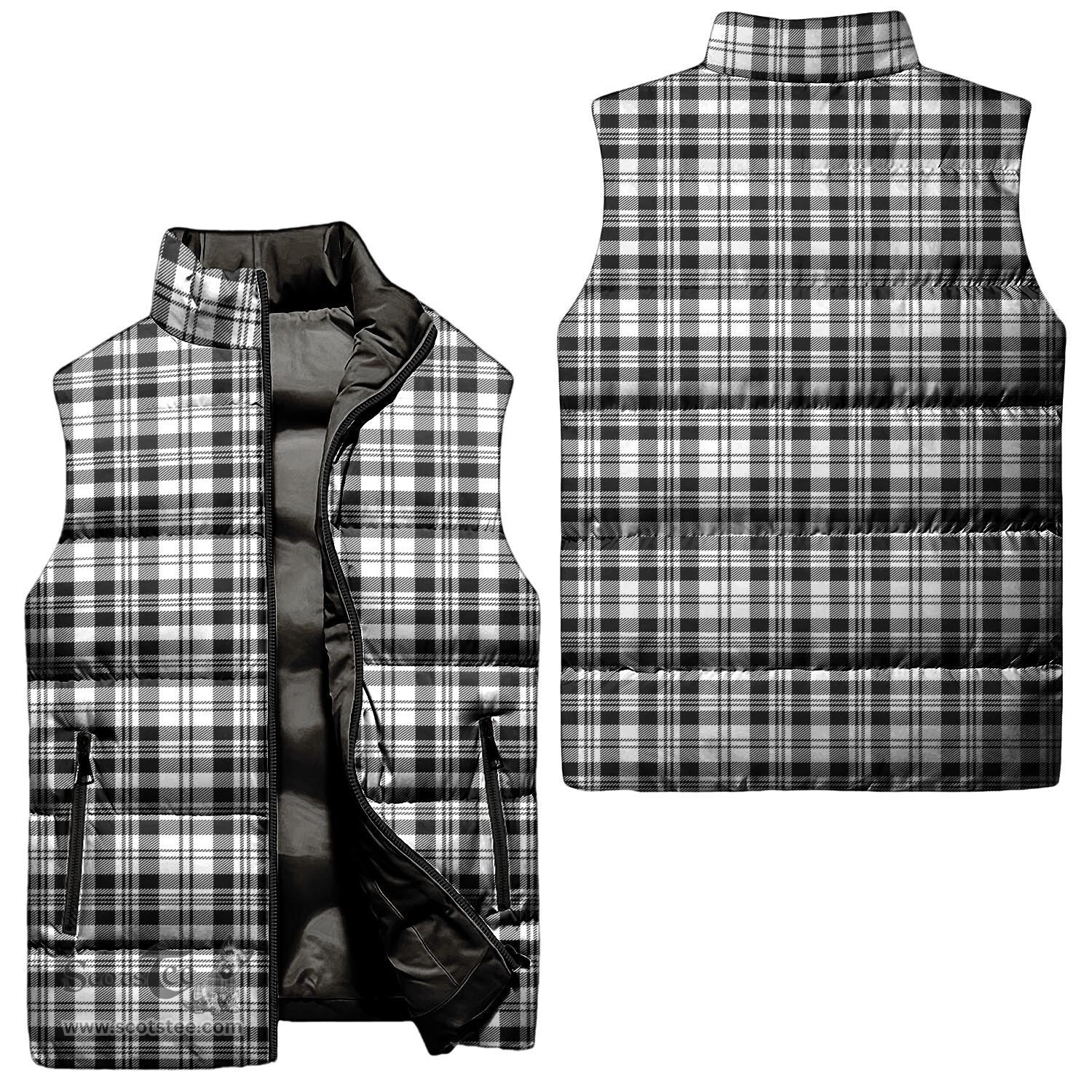 Scottish Scott Black White Tartan Tartan Puffer Vest, Tartan Plaid Sleeveless Down Jacket Scottish Plaid Tartan Plaid - ScotsTee - scotstee.com