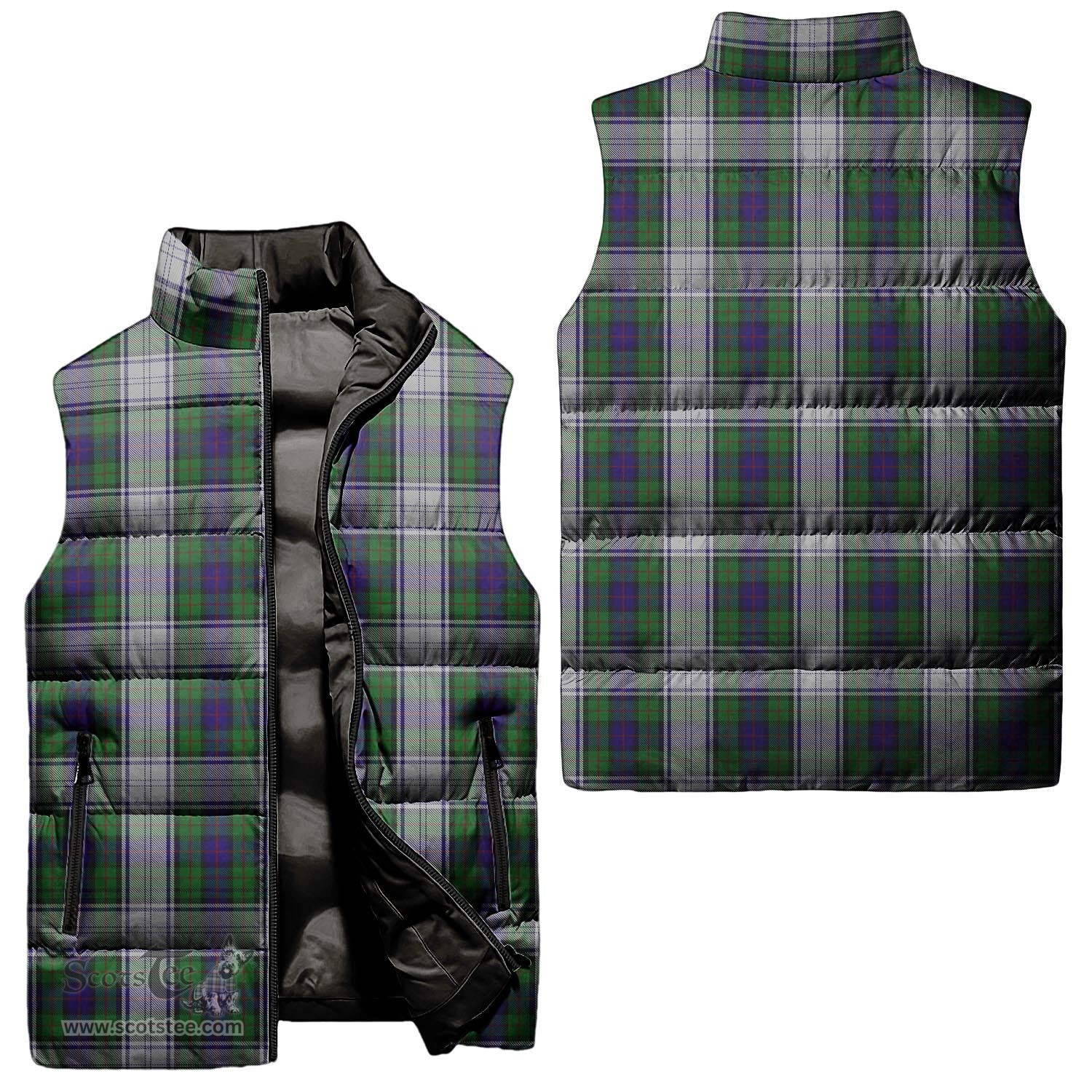 Scottish Murray of Atholl Dress Tartan Tartan Puffer Vest, Tartan Plaid Sleeveless Down Jacket Scottish Plaid Tartan Plaid - ScotsTee - scotstee.com