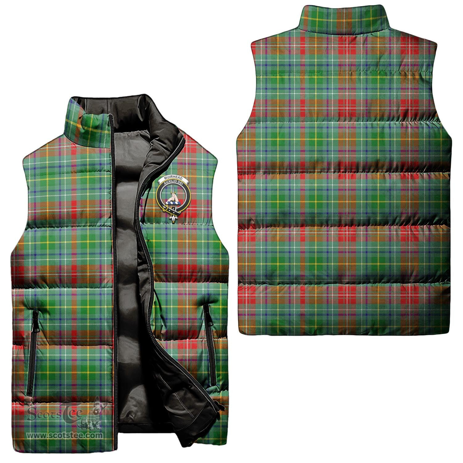 Scottish Muirhead Clan Tartan Puffer Vest, Family Crest Plaid Sleeveless Down Jacket Scottish Plaid Tartan Plaid - ScotsTee - scotstee.com
