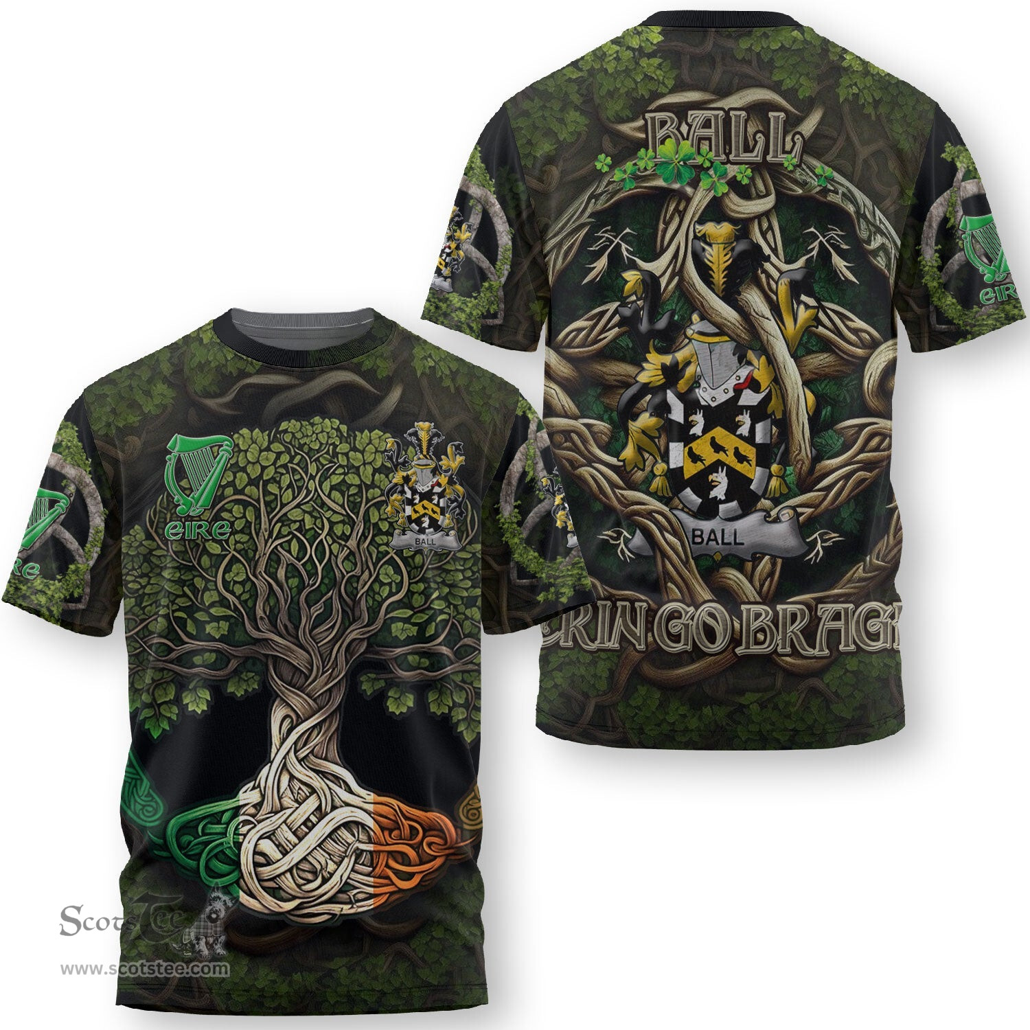 ScotsTee Shop Irish Ball Coat of Arms Irish T Shirt Family Crest Irish Is My Root T Shirt