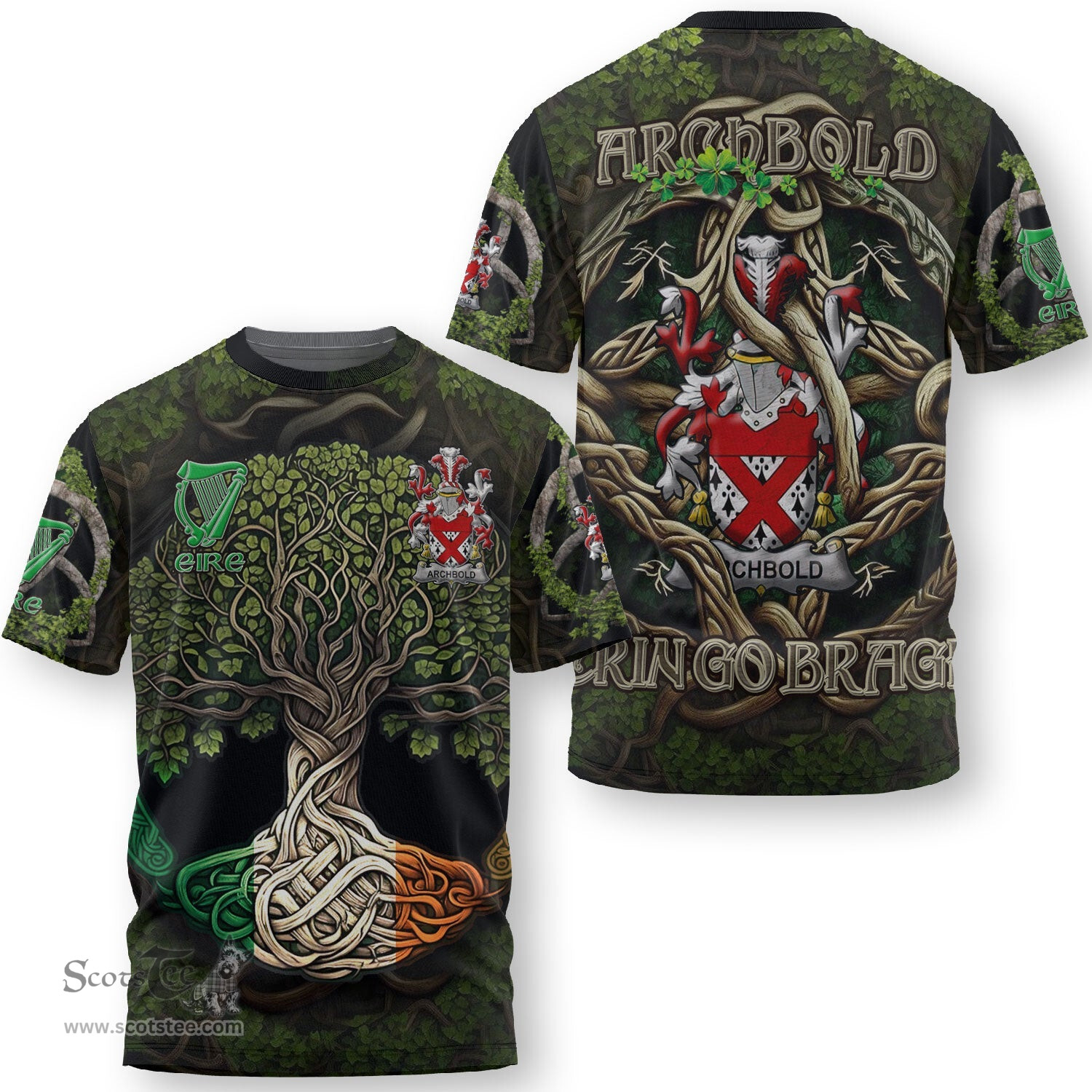 ScotsTee Shop Irish Archbold Coat of Arms Irish T Shirt Family Crest Irish Is My Root T Shirt