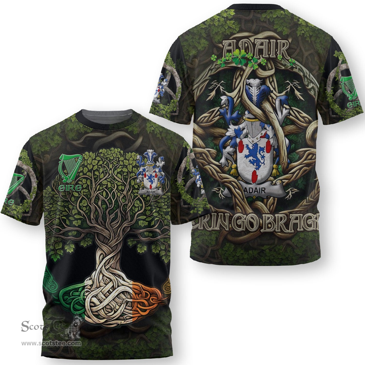 ScotsTee Shop Irish Adair Coat of Arms Irish T Shirt Family Crest Irish Is My Root T Shirt