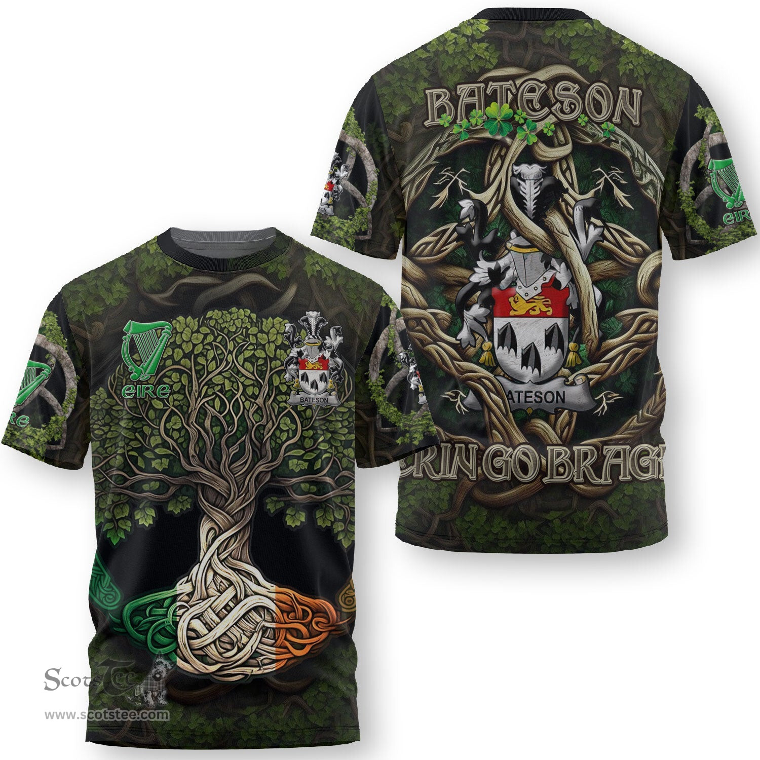 ScotsTee Shop Irish Bateson Coat of Arms Irish T Shirt Family Crest Irish Is My Root T Shirt