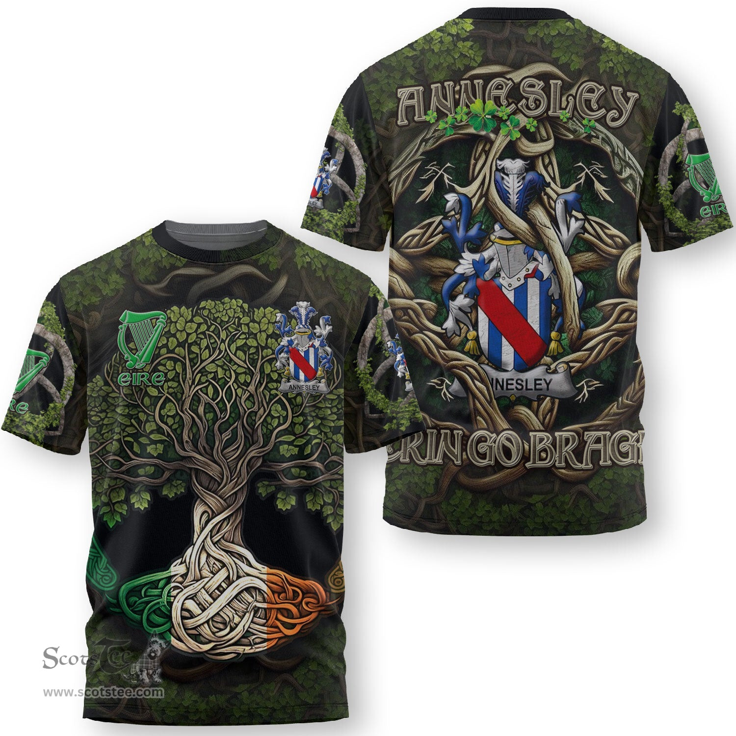 ScotsTee Shop Irish Annesley Coat of Arms Irish T Shirt Family Crest Irish Is My Root T Shirt