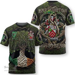 ScotsTee Shop Irish Barrington Coat of Arms Irish T Shirt Family Crest Irish Is My Root T Shirt