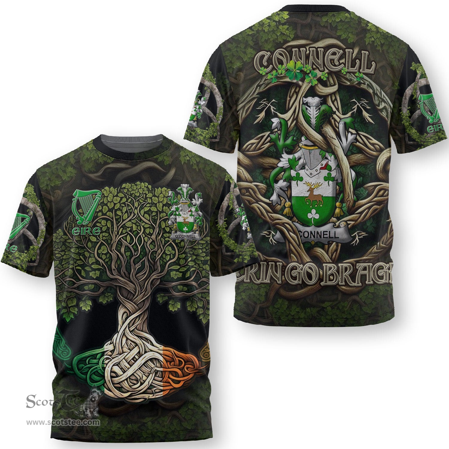 ScotsTee Shop Irish Connell or O Connell Coat of Arms Irish T Shirt Family Crest Irish Is My Root T Shirt