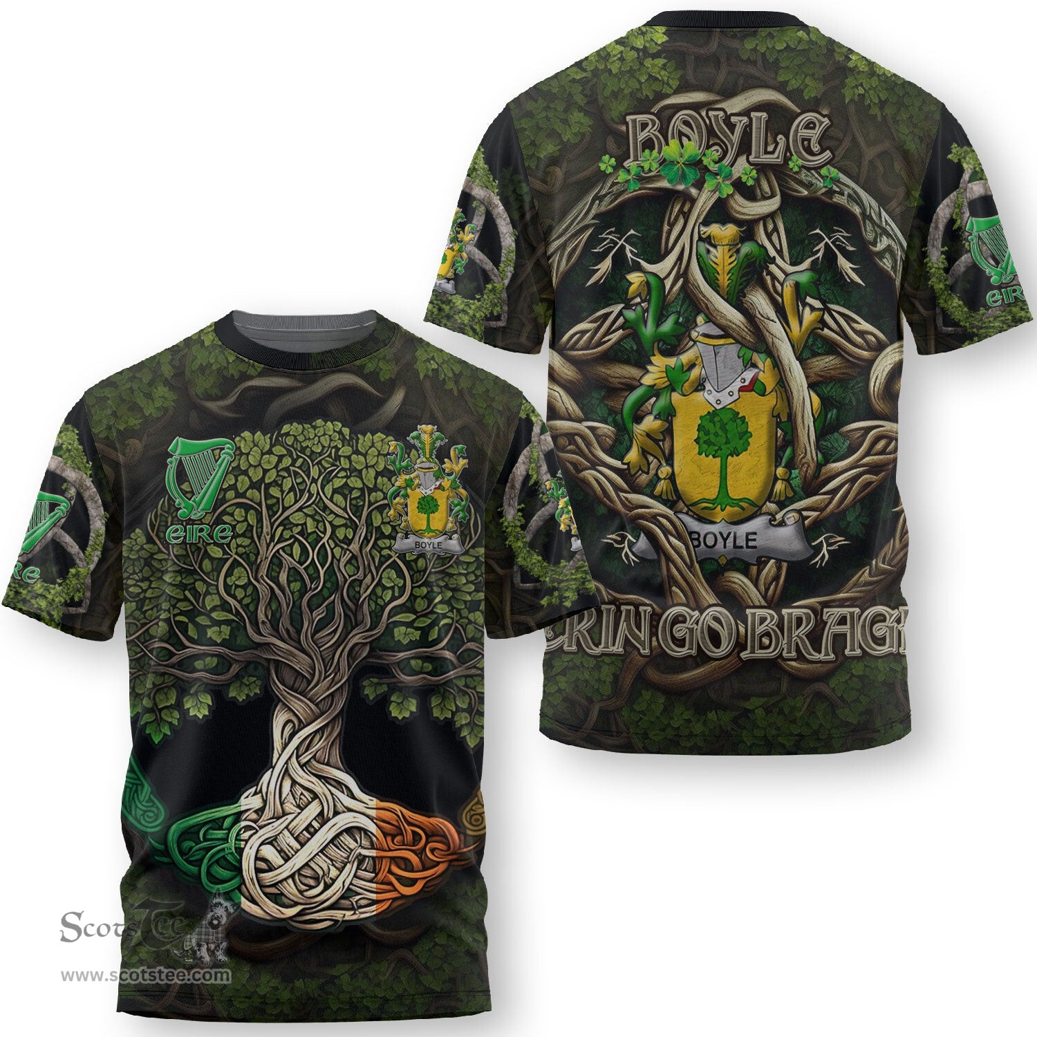 ScotsTee Shop Irish Boyle or O Boyle Coat of Arms Irish T Shirt Family Crest Irish Is My Root T Shirt