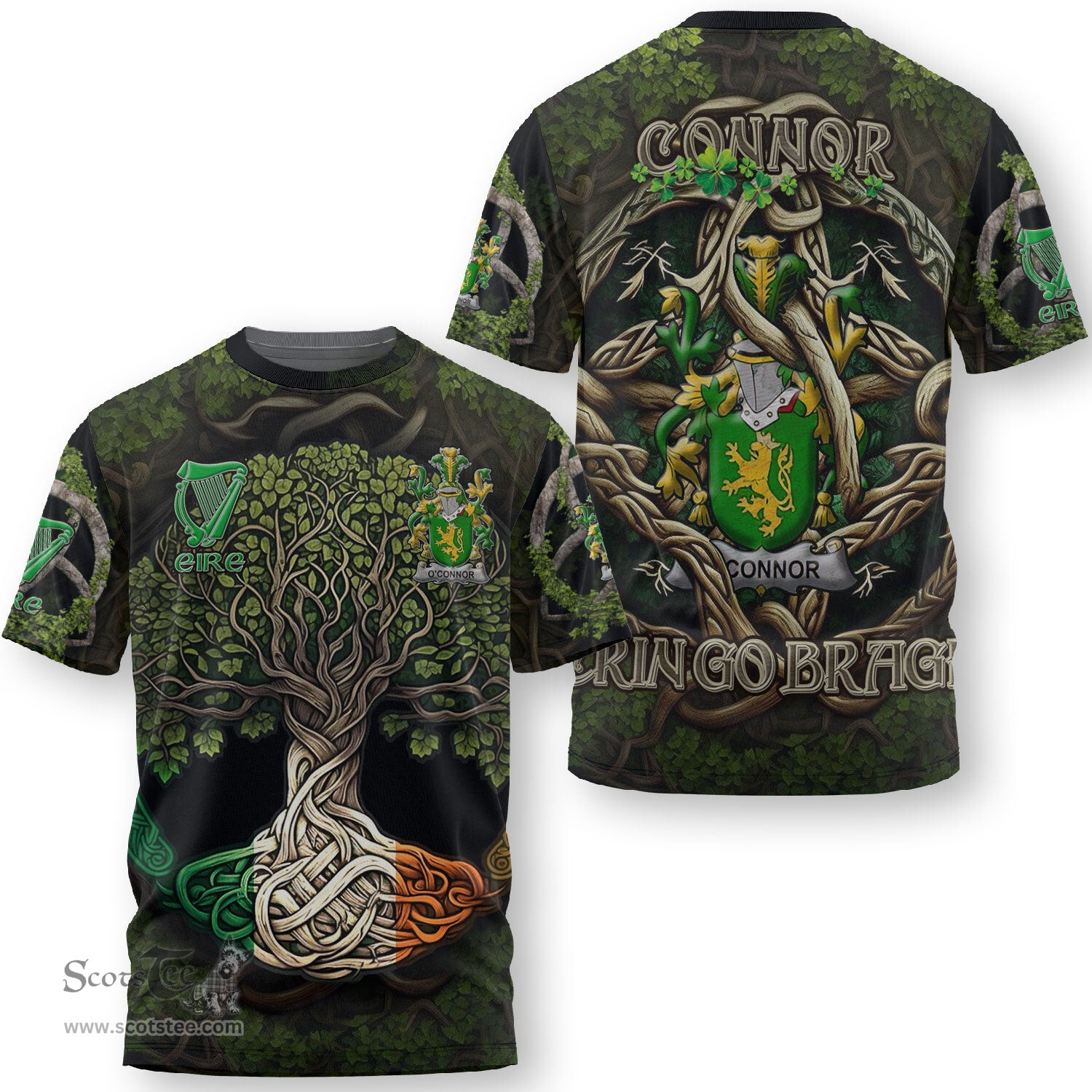ScotsTee Shop Irish Connor or O Connor Kerry Coat of Arms Irish T Shirt Family Crest Irish Is My Root T Shirt