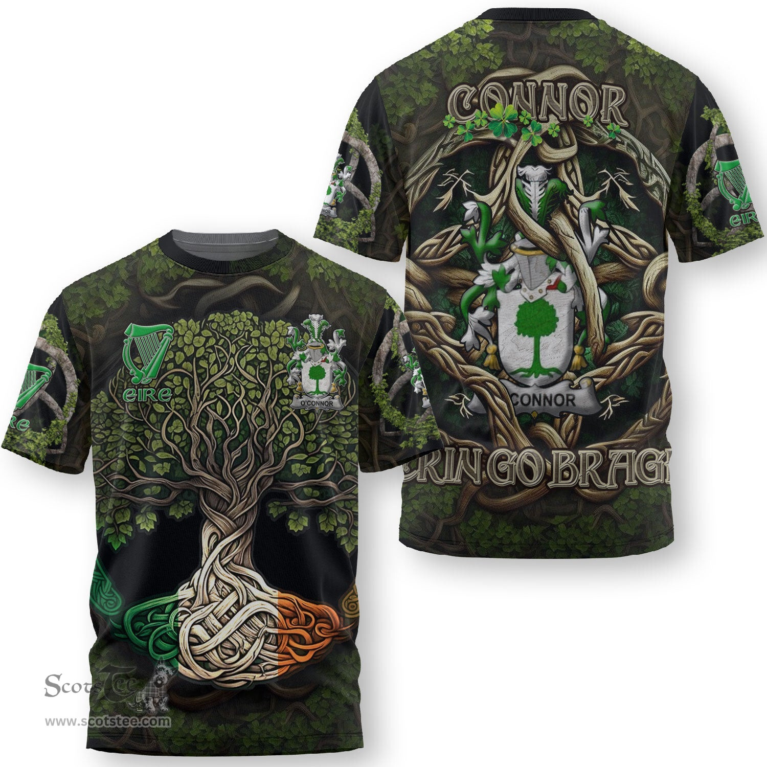 ScotsTee Shop Irish Connor or O Connor Don Coat of Arms Irish T Shirt Family Crest Irish Is My Root T Shirt