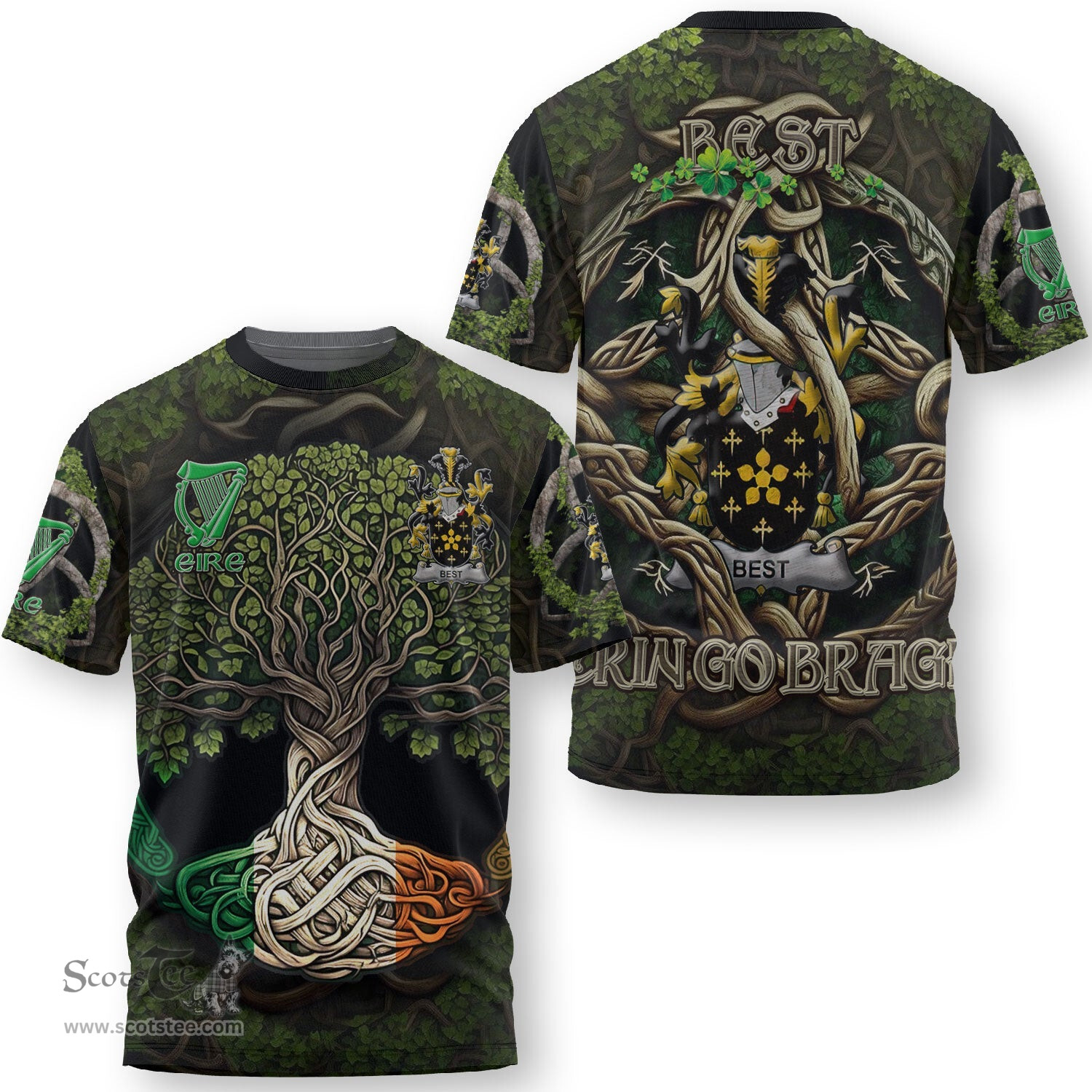 ScotsTee Shop Irish Best Coat of Arms Irish T Shirt Family Crest Irish Is My Root T Shirt