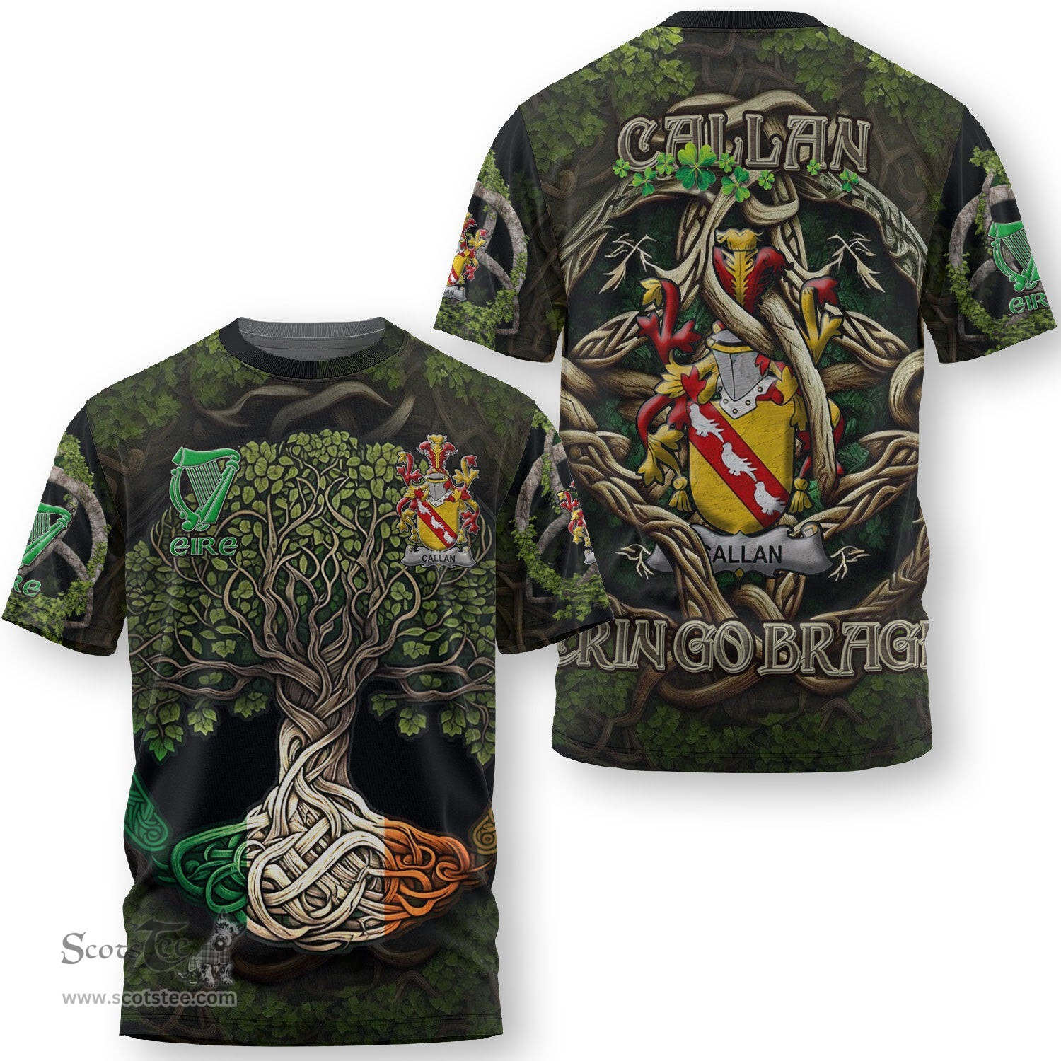 ScotsTee Shop Irish Callan or O Callan Coat of Arms Irish T Shirt Family Crest Irish Is My Root T Shirt