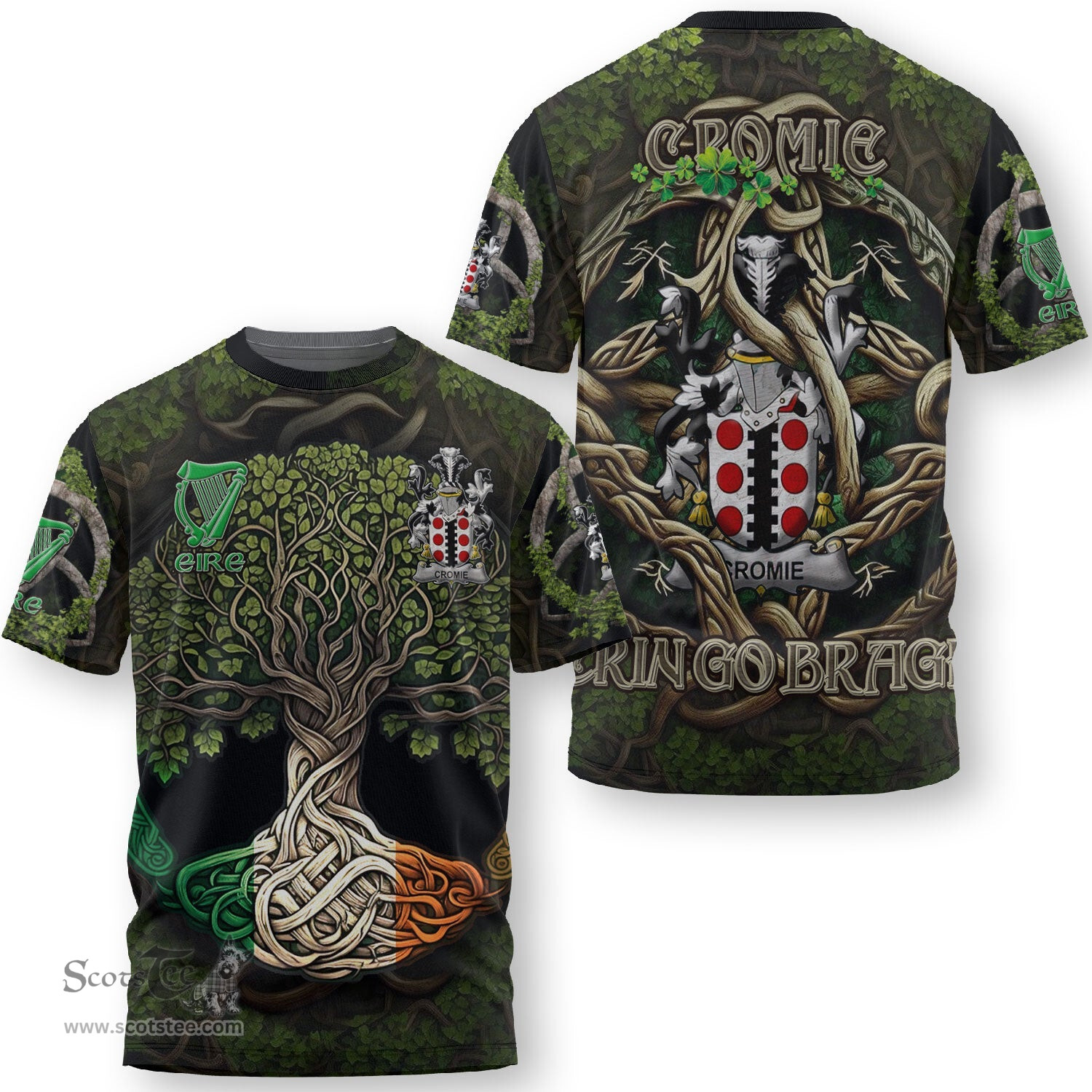 ScotsTee Shop Irish Cromie Coat of Arms Irish T Shirt Family Crest Irish Is My Root T Shirt