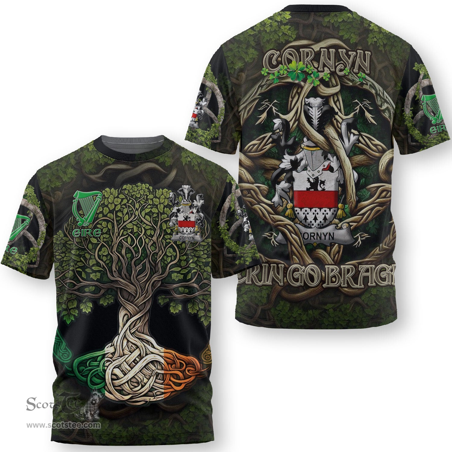 ScotsTee Shop Irish Cornyn or O Cornyn Coat of Arms Irish T Shirt Family Crest Irish Is My Root T Shirt