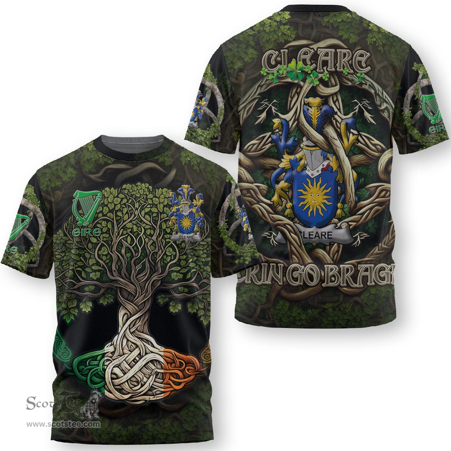 ScotsTee Shop Irish Cleare Coat of Arms Irish T Shirt Family Crest Irish Is My Root T Shirt