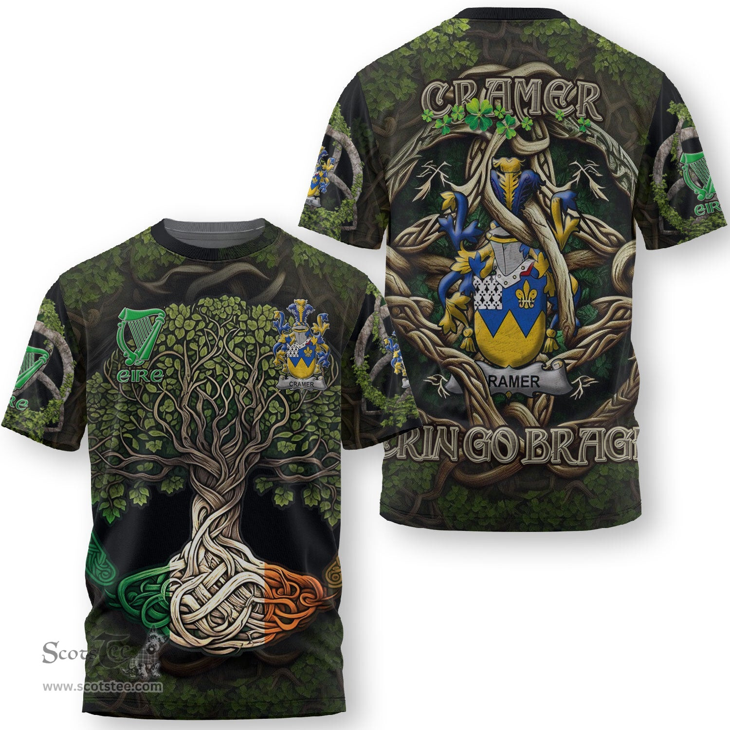 ScotsTee Shop Irish Cramer Coat of Arms Irish T Shirt Family Crest Irish Is My Root T Shirt