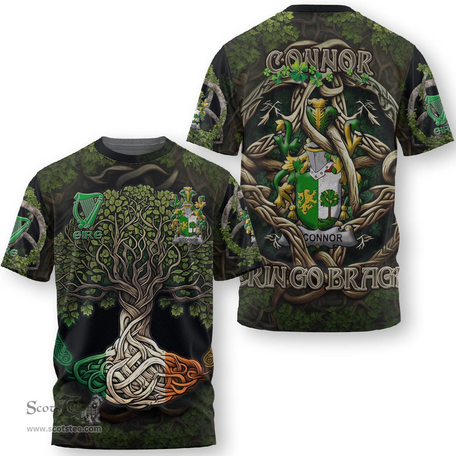 ScotsTee Shop Irish Connor or O Connor Sligo Coat of Arms Irish T Shirt Family Crest Irish Is My Root T Shirt
