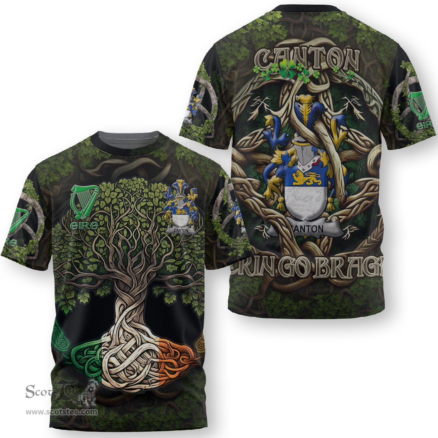 ScotsTee Shop Irish Canton Coat of Arms Irish T Shirt Family Crest Irish Is My Root T Shirt
